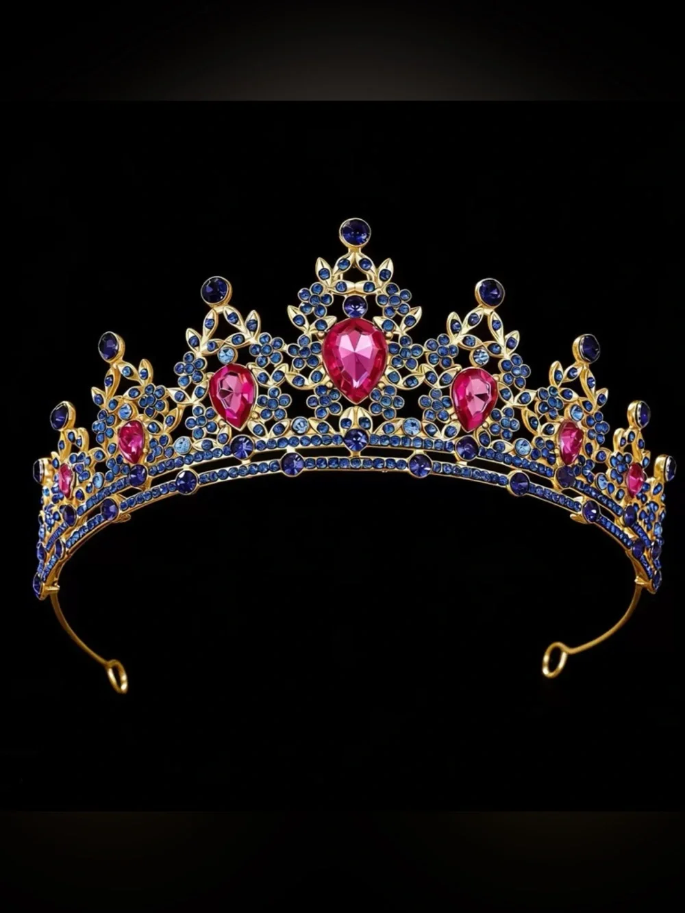 Gold Tiara with Pink and Blue Gemstones